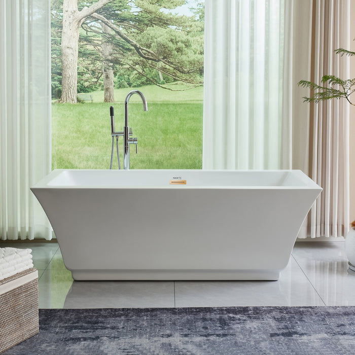 59" or 66.5" Acrylic Modern Stand Alone Soaking Tub, with Slotted Overflow and Pop-up Drain - HomeBeyond