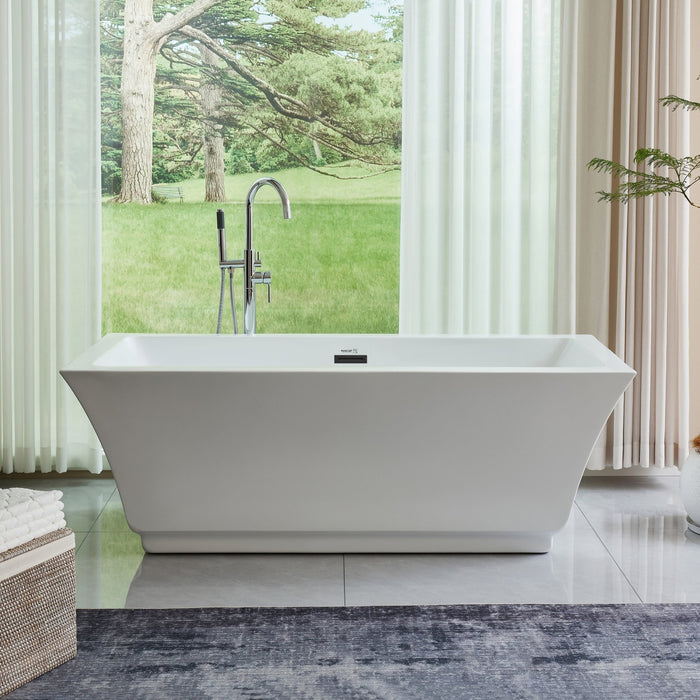 59" or 66.5" Acrylic Modern Stand Alone Soaking Tub, with Slotted Overflow and Pop-up Drain - HomeBeyond