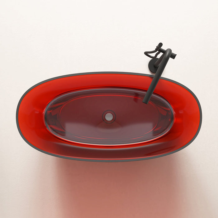 59" or 67” Oval Shaped Stone Resin Freestanding Bathtub, with Polished Chrome Pop Up Drain - HomeBeyond