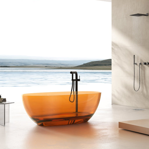 59" or 67” Oval Shaped Stone Resin Freestanding Bathtub, with Polished Chrome Pop Up Drain - HomeBeyond