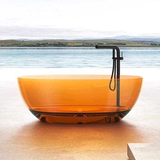 59" or 67” Oval Shaped Stone Resin Freestanding Bathtub, with Polished Chrome Pop Up Drain - HomeBeyond