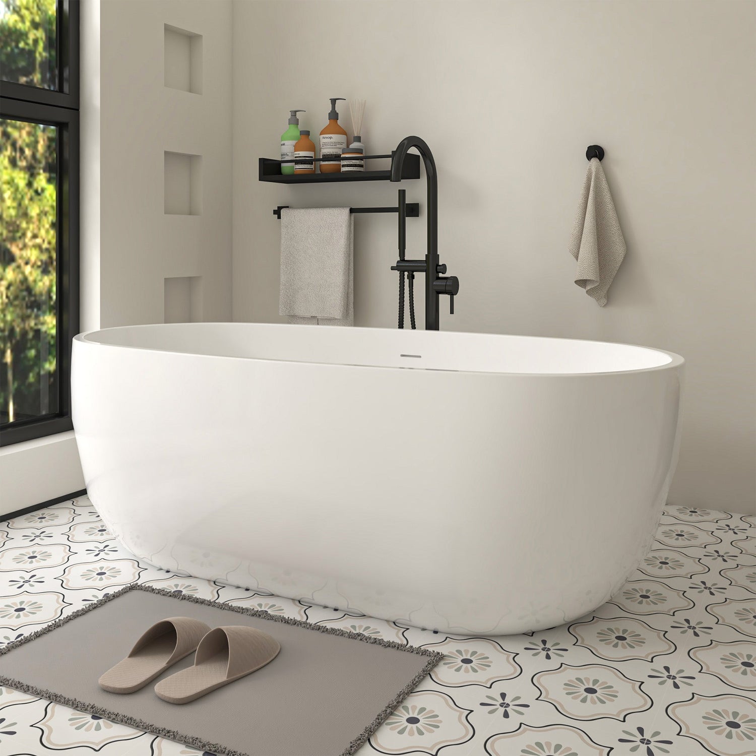 59" X 29" Freestanding White Acrylic Bathtub Modern Stand Alone Soaking Tub VA6906-S - HomeBeyond