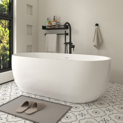 59" X 29" Freestanding White Acrylic Bathtub Modern Stand Alone Soaking Tub VA6906-S - HomeBeyond