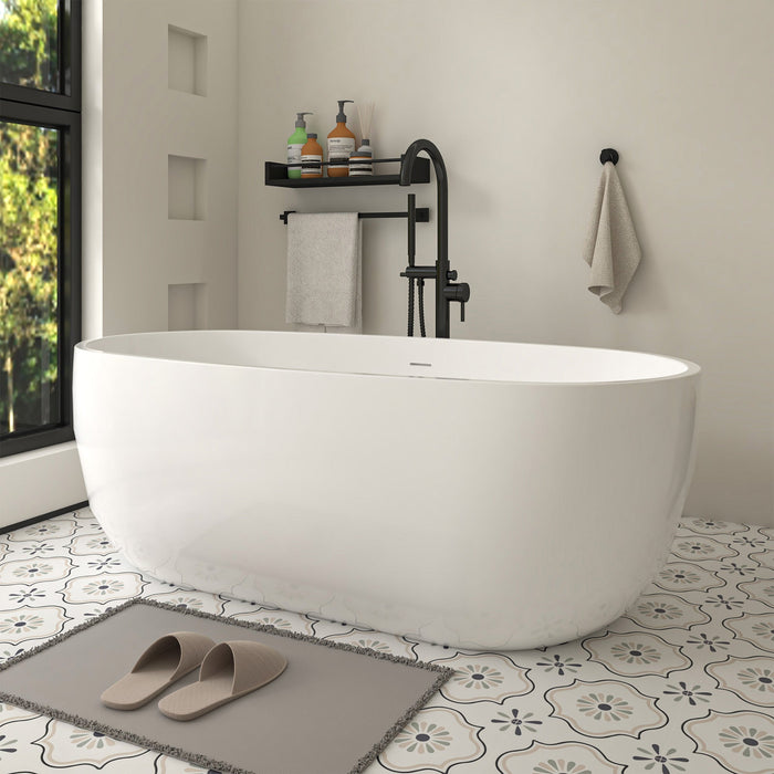 59" X 29" Freestanding White Acrylic Bathtub Modern Stand Alone Soaking Tub VA6906-S - HomeBeyond