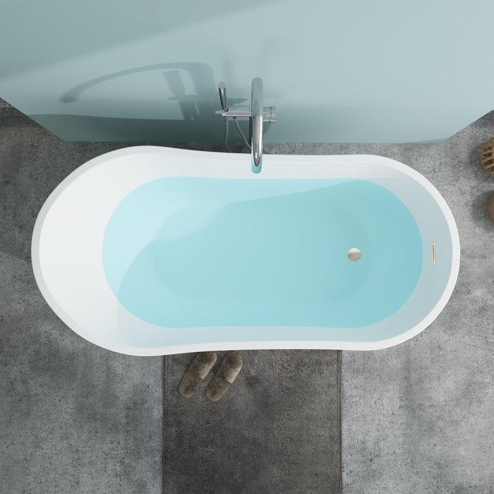 59" x 29" Modern Freestanding Acrylic Soaking Bathtub White Compact Soaker Tub with Slotted Overflow VA6904-S - HomeBeyond