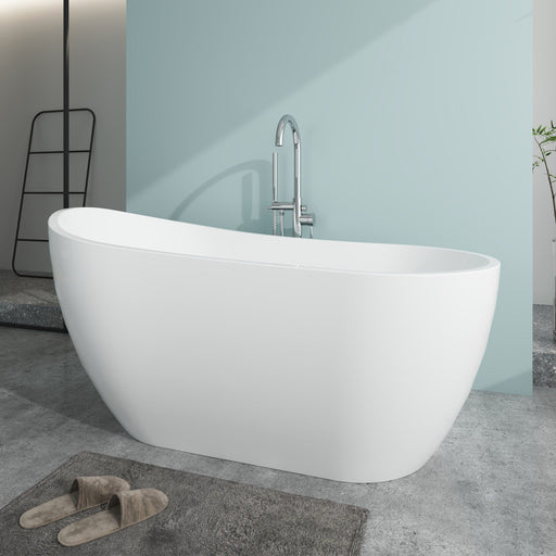 59" x 29" Modern Freestanding Acrylic Soaking Bathtub White Compact Soaker Tub with Slotted Overflow VA6904-S - HomeBeyond