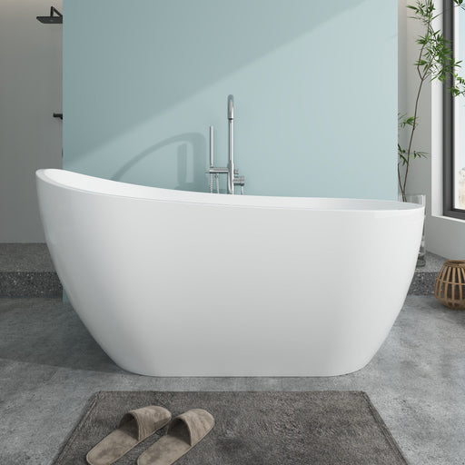 59" x 29" Modern Freestanding Acrylic Soaking Bathtub White Compact Soaker Tub with Slotted Overflow VA6904-S - HomeBeyond