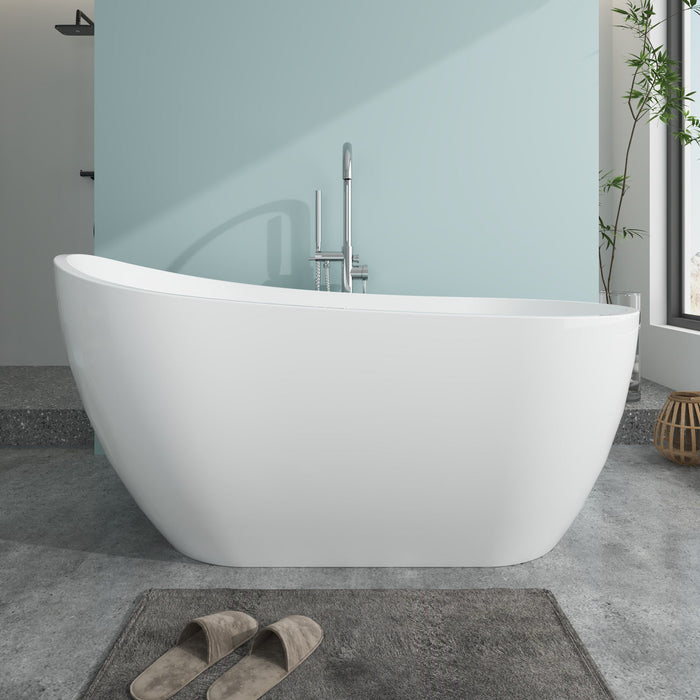 59" x 29" Modern Freestanding Acrylic Soaking Bathtub White Compact Soaker Tub with Slotted Overflow VA6904-S - HomeBeyond