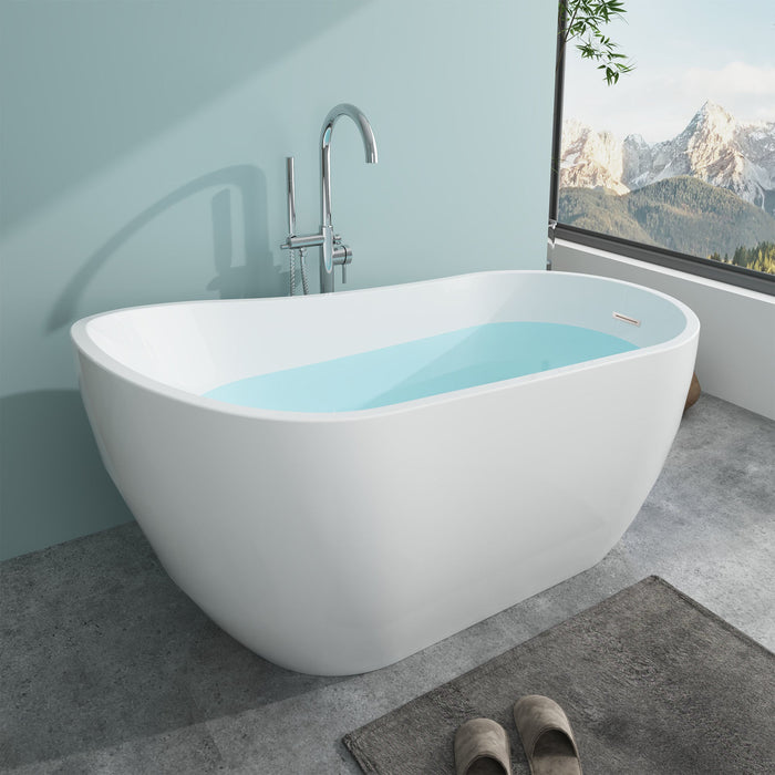 59" x 29" Modern Freestanding Acrylic Soaking Bathtub White Compact Soaker Tub with Slotted Overflow VA6904-S - HomeBeyond