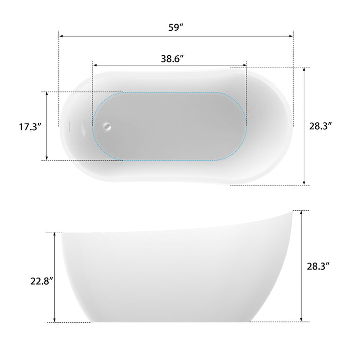 59" x 29" Modern Freestanding Acrylic Soaking Bathtub White Compact Soaker Tub with Slotted Overflow VA6904-S - HomeBeyond