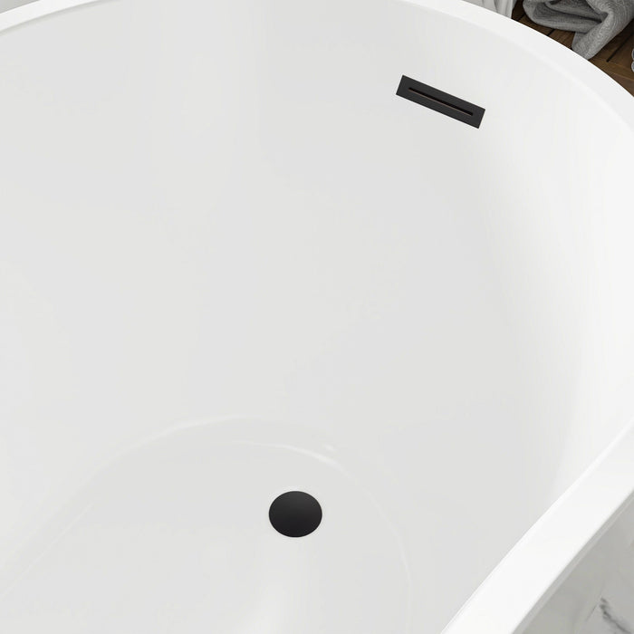 59" x 29" Modern Freestanding Acrylic Soaking Bathtub White Compact Soaker Tub with Slotted Overflow VA6904-S - HomeBeyond