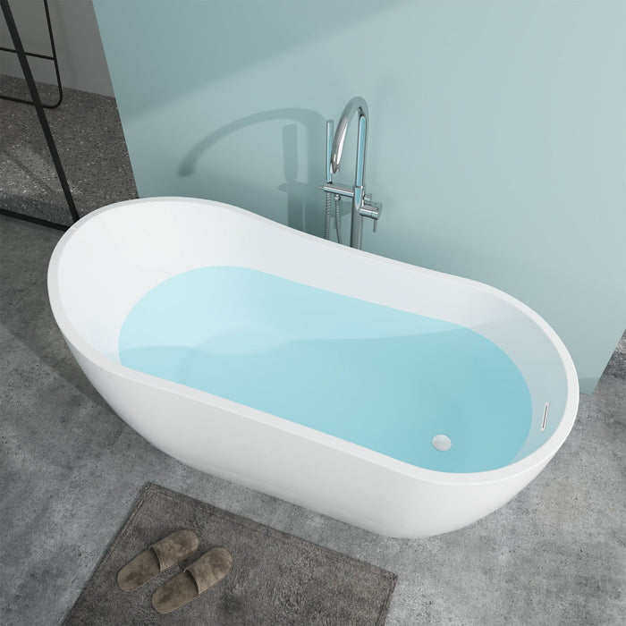 59" x 29" Modern Freestanding Acrylic Soaking Bathtub White Compact Soaker Tub with Slotted Overflow VA6904-S - HomeBeyond