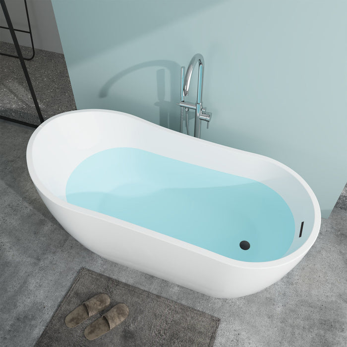 59" x 29" Modern Freestanding Acrylic Soaking Bathtub White Compact Soaker Tub with Slotted Overflow VA6904-S - HomeBeyond
