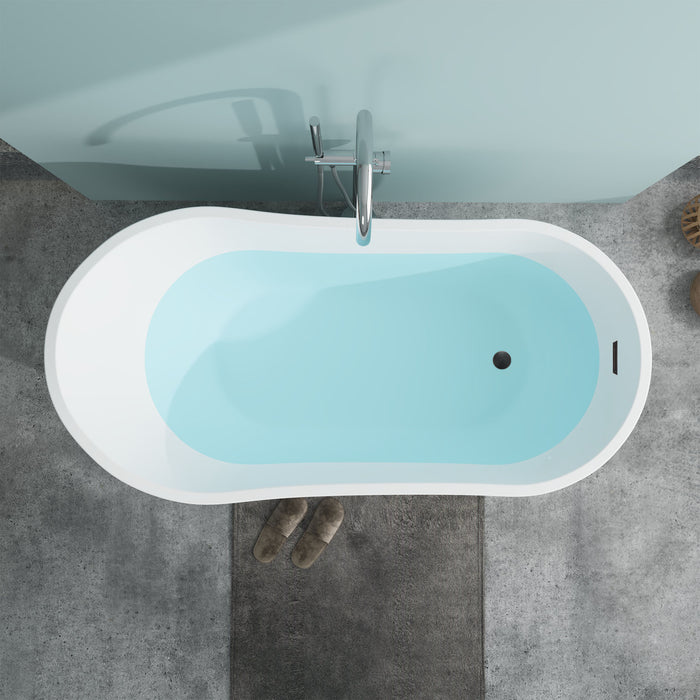 59" x 29" Modern Freestanding Acrylic Soaking Bathtub White Compact Soaker Tub with Slotted Overflow VA6904-S - HomeBeyond