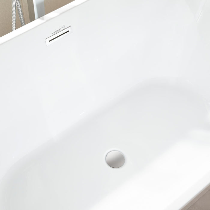 59" x 30" Freestanding Acrylic Bathtub, Modern Stand Alone Soaking Tub with Overflow and Pop-up Drain - HomeBeyond