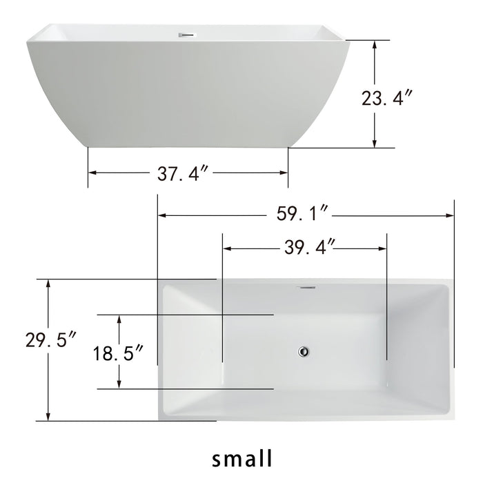 59" x 30" Freestanding Acrylic Soaking Bathtub, with Slotted Overflow & Pop-up Drain - HomeBeyond