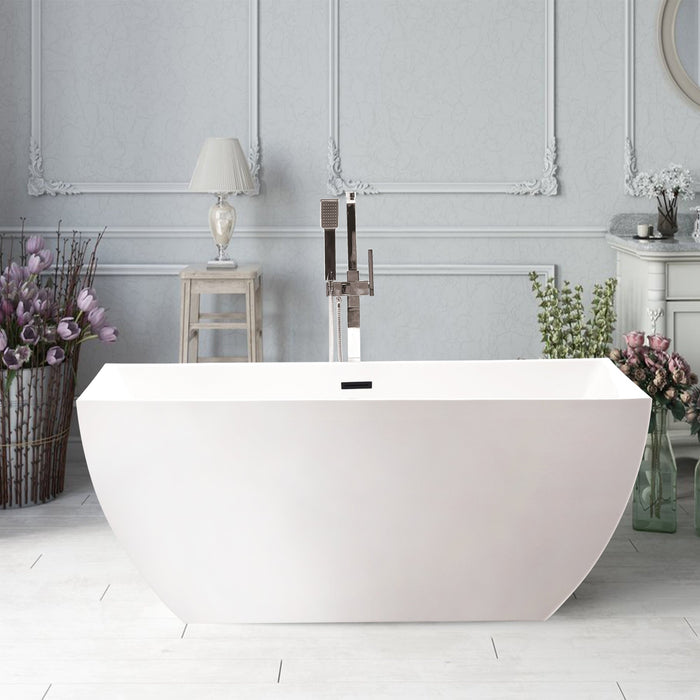 59" x 30" Freestanding Acrylic Soaking Bathtub, with Slotted Overflow & Pop-up Drain with Air Bath Option - HomeBeyond