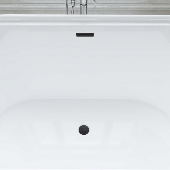 59" x 30" Freestanding White Acrylic Bathtub, Modern Stand Alone Soaking Bathtub with Slotted Overflow and Pop-up Drain - HomeBeyond