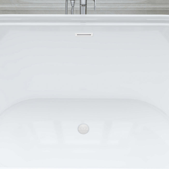 59" x 30" Freestanding White Acrylic Bathtub, Modern Stand Alone Soaking Bathtub with Slotted Overflow and Pop-up Drain - HomeBeyond