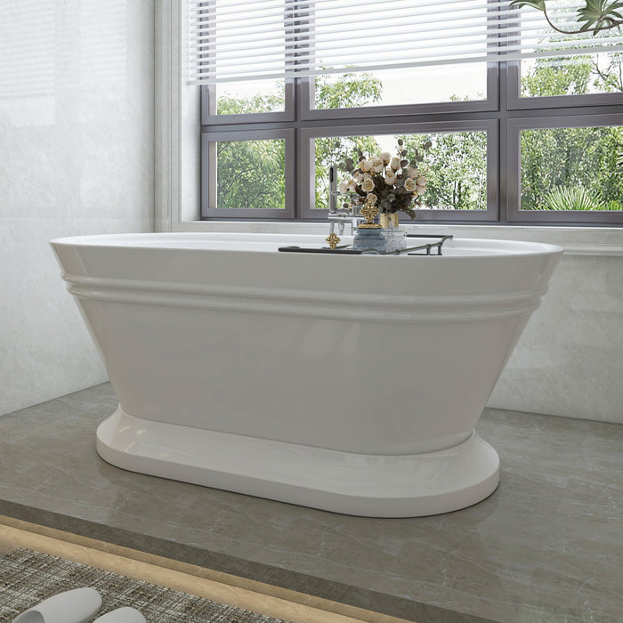 59" x 30" Freestanding White Acrylic Bathtub, Modern Stand Alone Soaking Bathtub with Slotted Overflow and Pop-up Drain - HomeBeyond