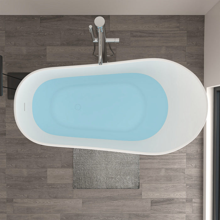 59" x 30" Modern Flatbottom Solid Surface Stone Freestanding Bathtub Glossy White Compact Soaker Tub VA6911-GS - HomeBeyond