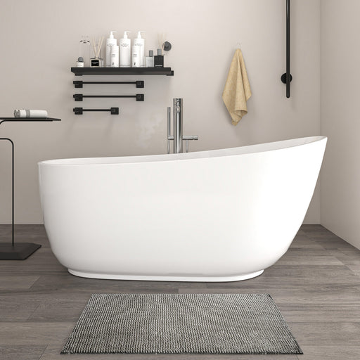 59" x 30" Modern Flatbottom Solid Surface Stone Freestanding Bathtub Glossy White Compact Soaker Tub VA6911-GS - HomeBeyond