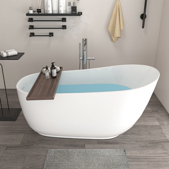 59" x 30" Modern Flatbottom Solid Surface Stone Freestanding Bathtub Glossy White Compact Soaker Tub VA6911-GS - HomeBeyond