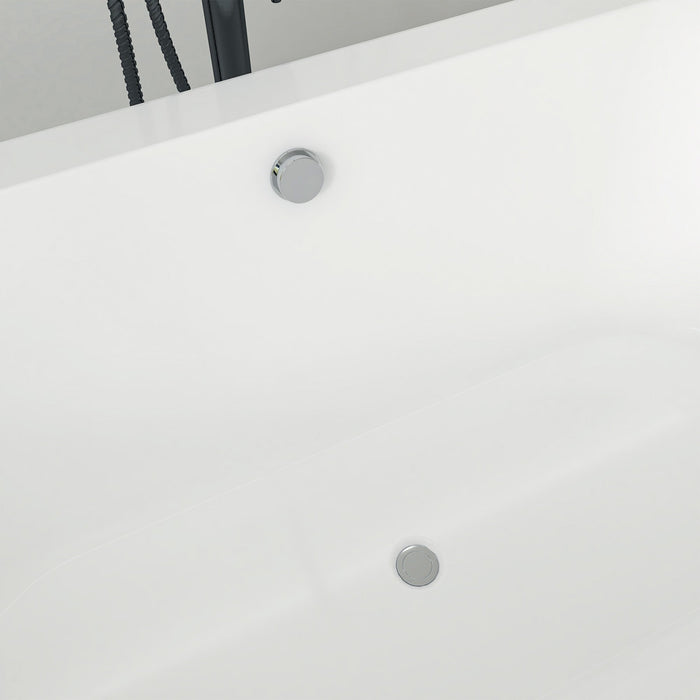 59" x 30" Modern Freestanding Acrylic Soaking Bathtub Black and White Compact Soaker Tub Chrome Drain VA6812-S - HomeBeyond