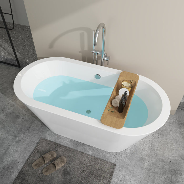 59" x 30" Modern Freestanding Acrylic Soaking Bathtub Black and White Compact Soaker Tub Chrome Drain VA6812-S - HomeBeyond