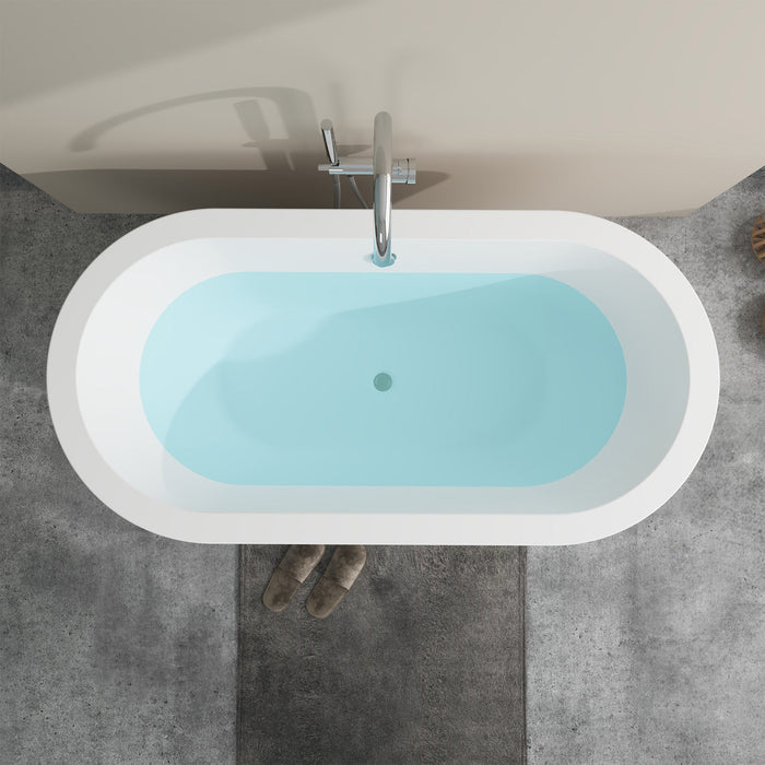 59" x 30" Modern Freestanding Acrylic Soaking Bathtub Black and White Compact Soaker Tub Chrome Drain VA6812-S - HomeBeyond