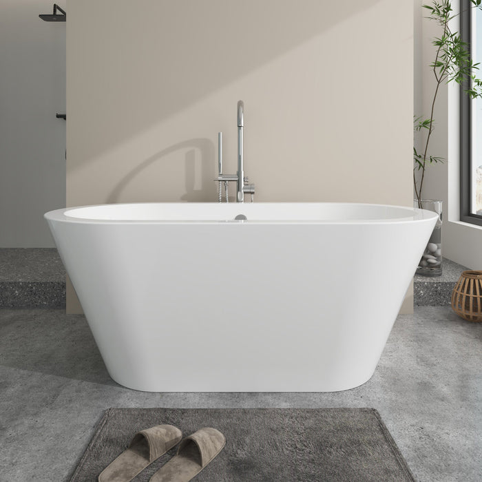 59" x 30" Modern Freestanding Acrylic Soaking Bathtub Black and White Compact Soaker Tub Chrome Drain VA6812-S - HomeBeyond