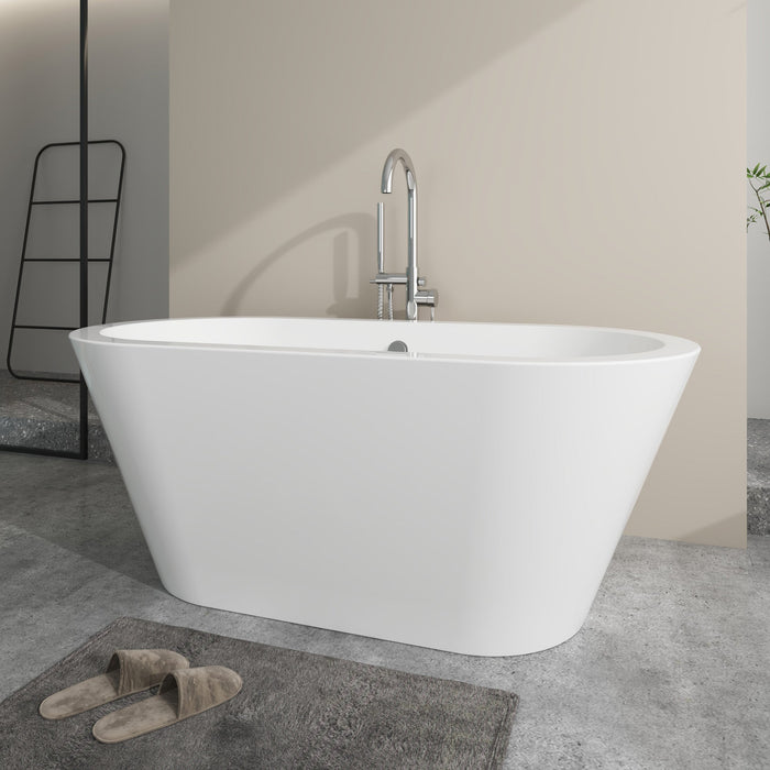 59" x 30" Modern Freestanding Acrylic Soaking Bathtub Black and White Compact Soaker Tub Chrome Drain VA6812-S - HomeBeyond