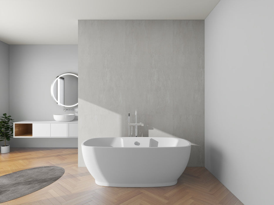 59" x 30" Modern Freestanding Acrylic Soaking Bathtub Glossy White Compact Soaker Tub Chrome Drain VA6835-S - HomeBeyond