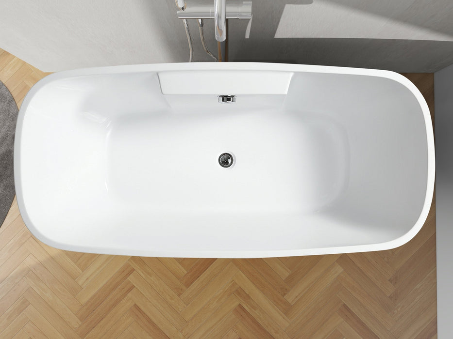 59" x 30" Modern Freestanding Acrylic Soaking Bathtub Glossy White Compact Soaker Tub Chrome Drain VA6835-S - HomeBeyond