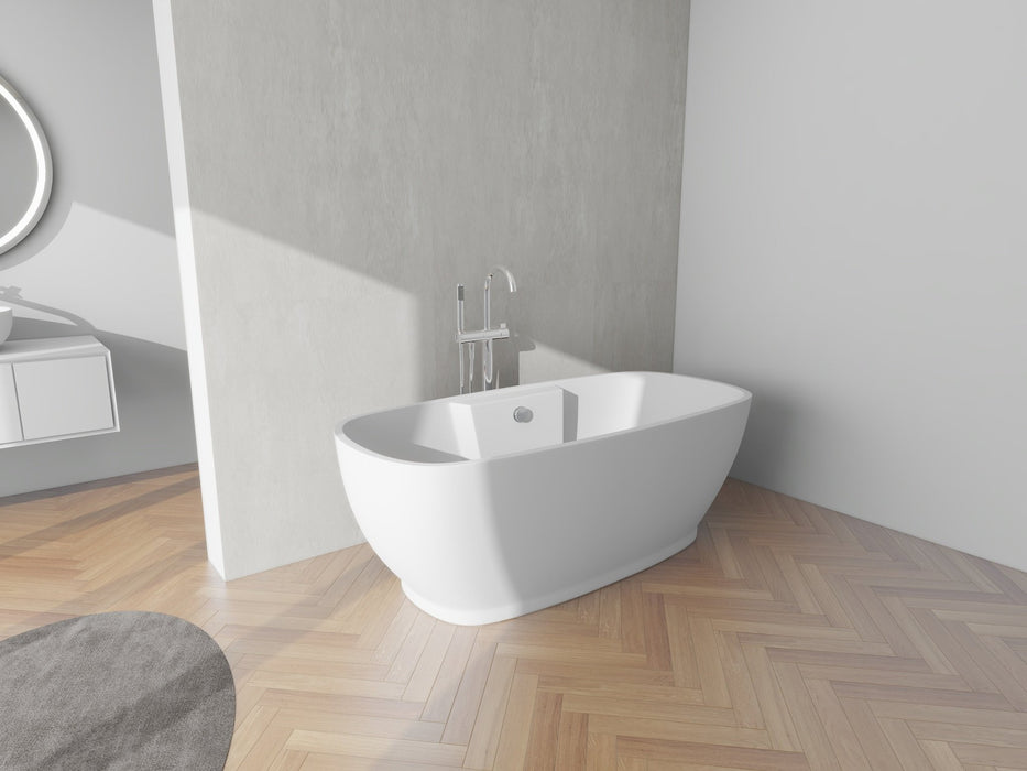 59" x 30" Modern Freestanding Acrylic Soaking Bathtub Glossy White Compact Soaker Tub Chrome Drain VA6835-S - HomeBeyond