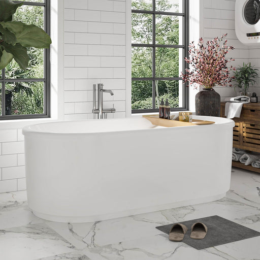 59" x 30" Modern Freestanding Acrylic Soaking Bathtub Glossy White Compact Soaker Tub Chrome Drain VA6909-S - HomeBeyond