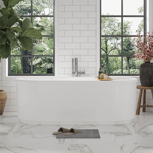 59" x 30" Modern Freestanding Acrylic Soaking Bathtub Glossy White Compact Soaker Tub Chrome Drain VA6909-S - HomeBeyond