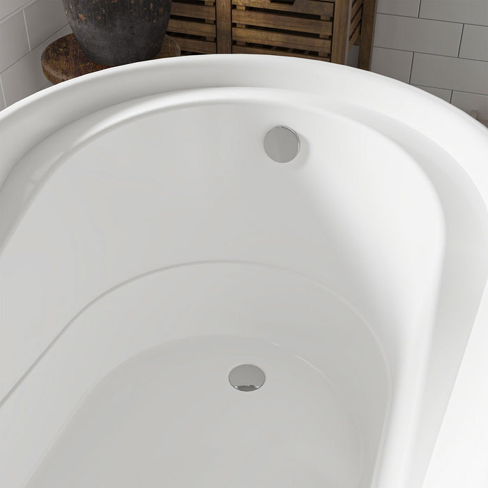 59" x 30" Modern Freestanding Acrylic Soaking Bathtub Glossy White Compact Soaker Tub Chrome Drain VA6909-S - HomeBeyond