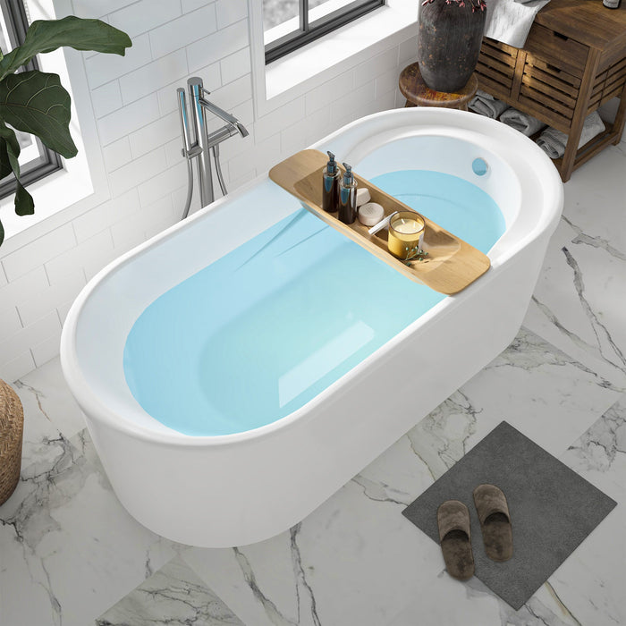 59" x 30" Modern Freestanding Acrylic Soaking Bathtub Glossy White Compact Soaker Tub Chrome Drain VA6909-S - HomeBeyond