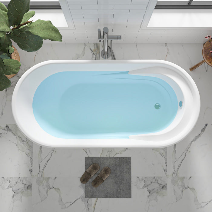 59" x 30" Modern Freestanding Acrylic Soaking Bathtub Glossy White Compact Soaker Tub Chrome Drain VA6909-S - HomeBeyond