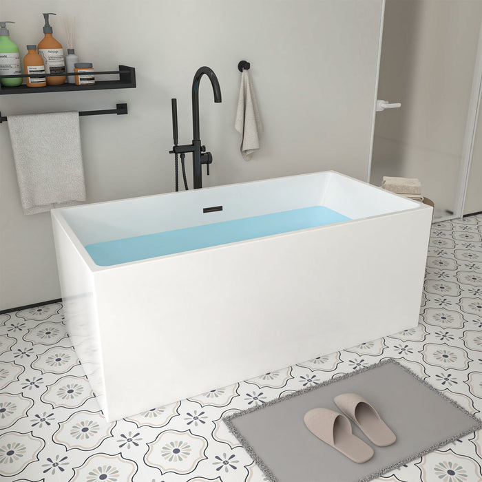59" x 30" Modern Freestanding Acrylic Soaking Bathtub Glossy White Compact Soaker Tub Slotted Overflow VA6813B-S - HomeBeyond