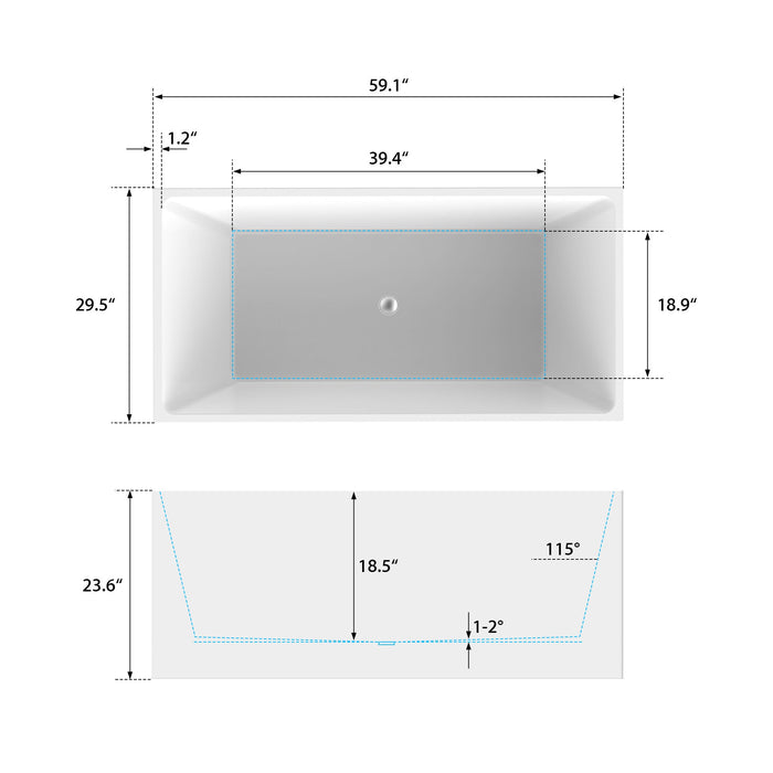 59" x 30" Modern Freestanding Acrylic Soaking Bathtub Glossy White Compact Soaker Tub Slotted Overflow VA6813B-S - HomeBeyond
