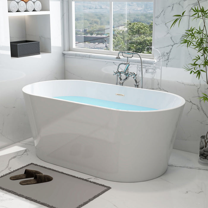 59" x 30" Modern Freestanding Acrylic Soaking Bathtub Glossy White Compact Soaker Tub Slotted Overflow VA6815-S - HomeBeyond