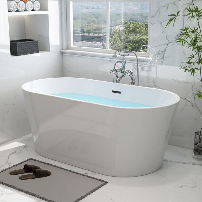 59" x 30" Modern Freestanding Acrylic Soaking Bathtub Glossy White Compact Soaker Tub Slotted Overflow VA6815-S - HomeBeyond