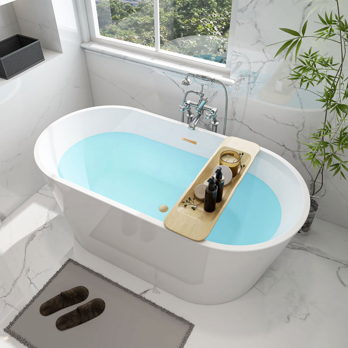 59" x 30" Modern Freestanding Acrylic Soaking Bathtub Glossy White Compact Soaker Tub Slotted Overflow VA6815-S - HomeBeyond