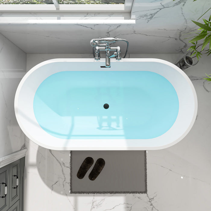 59" x 30" Modern Freestanding Acrylic Soaking Bathtub Glossy White Compact Soaker Tub Slotted Overflow VA6815-S - HomeBeyond