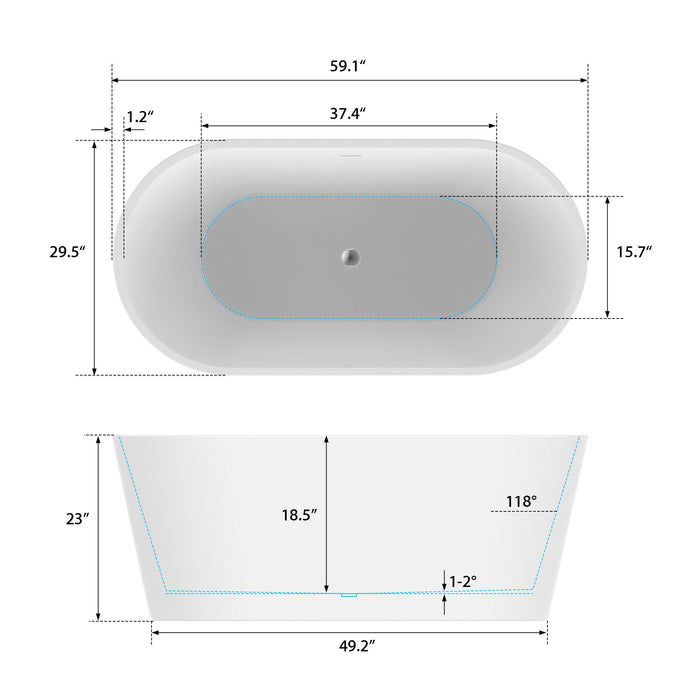 59" x 30" Modern Freestanding Acrylic Soaking Bathtub Glossy White Compact Soaker Tub Slotted Overflow VA6815-S - HomeBeyond