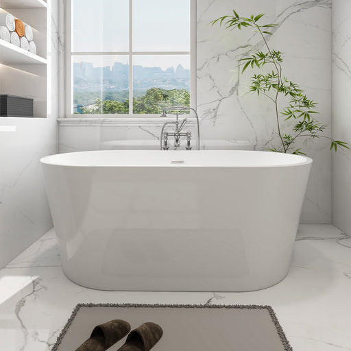 59" x 30" Modern Freestanding Acrylic Soaking Bathtub Glossy White Compact Soaker Tub Slotted Overflow VA6815-S - HomeBeyond