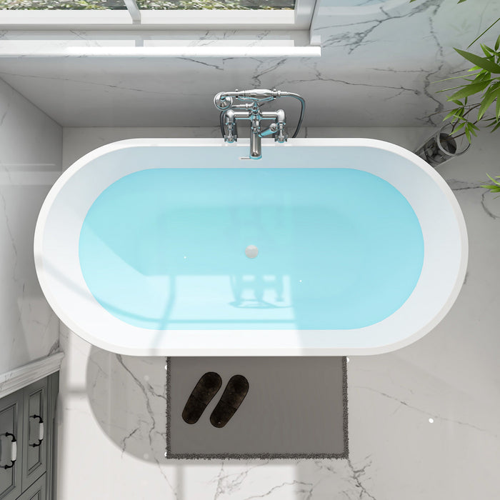 59" x 30" Modern Freestanding Acrylic Soaking Bathtub Glossy White Compact Soaker Tub Slotted Overflow VA6815-S - HomeBeyond