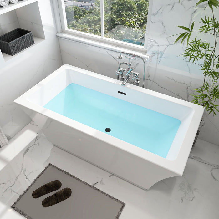 59" x 30" Modern Freestanding Acrylic Soaking Bathtub Glossy White Compact Soaker Tub Slotted Overflow VA6817-S - HomeBeyond
